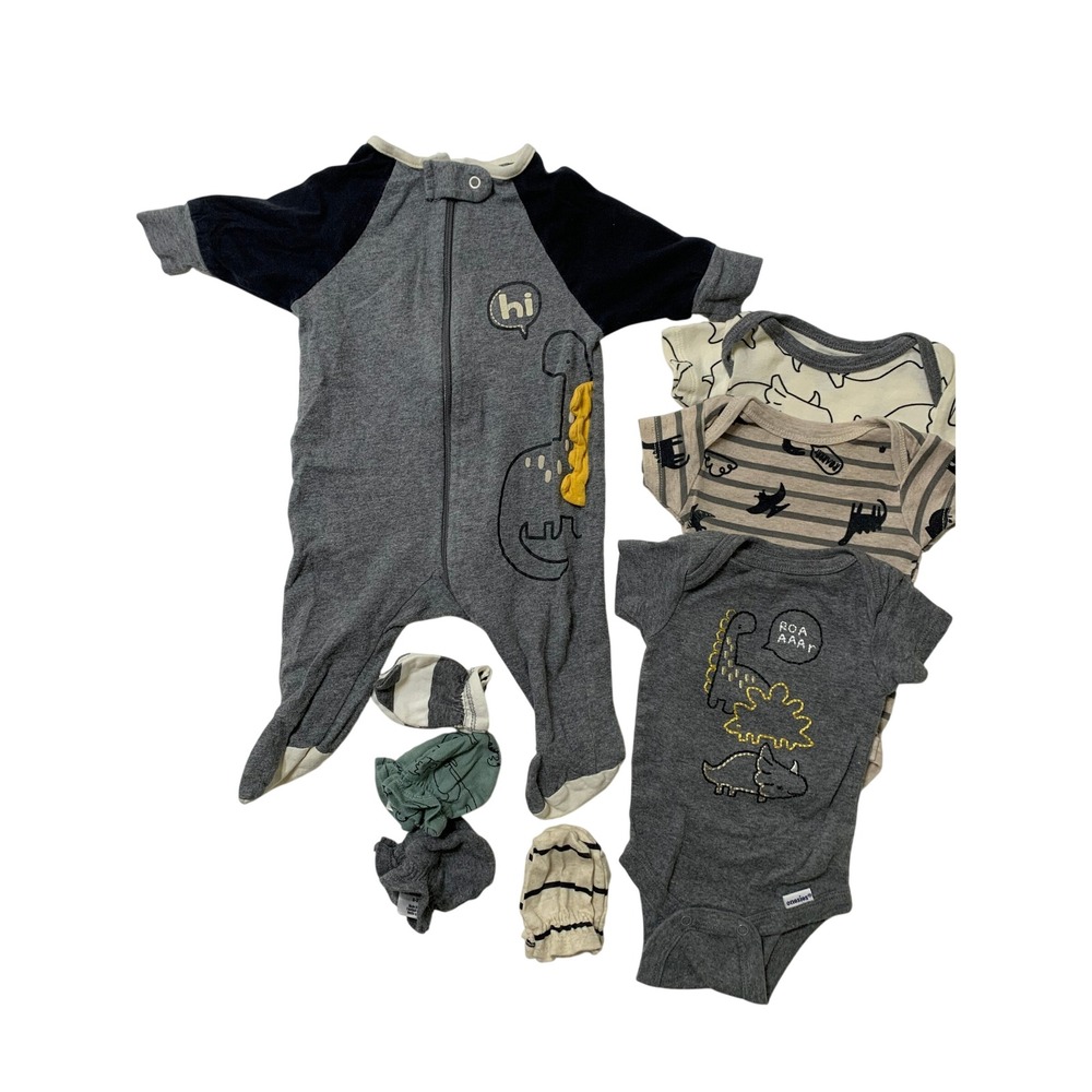 Gerber Newborn Baby Boy Dinosaur Organic Cotton Sleeper Bodysuit Mittens Set 8pc